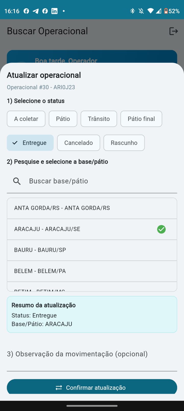 Atualização operacional em campo