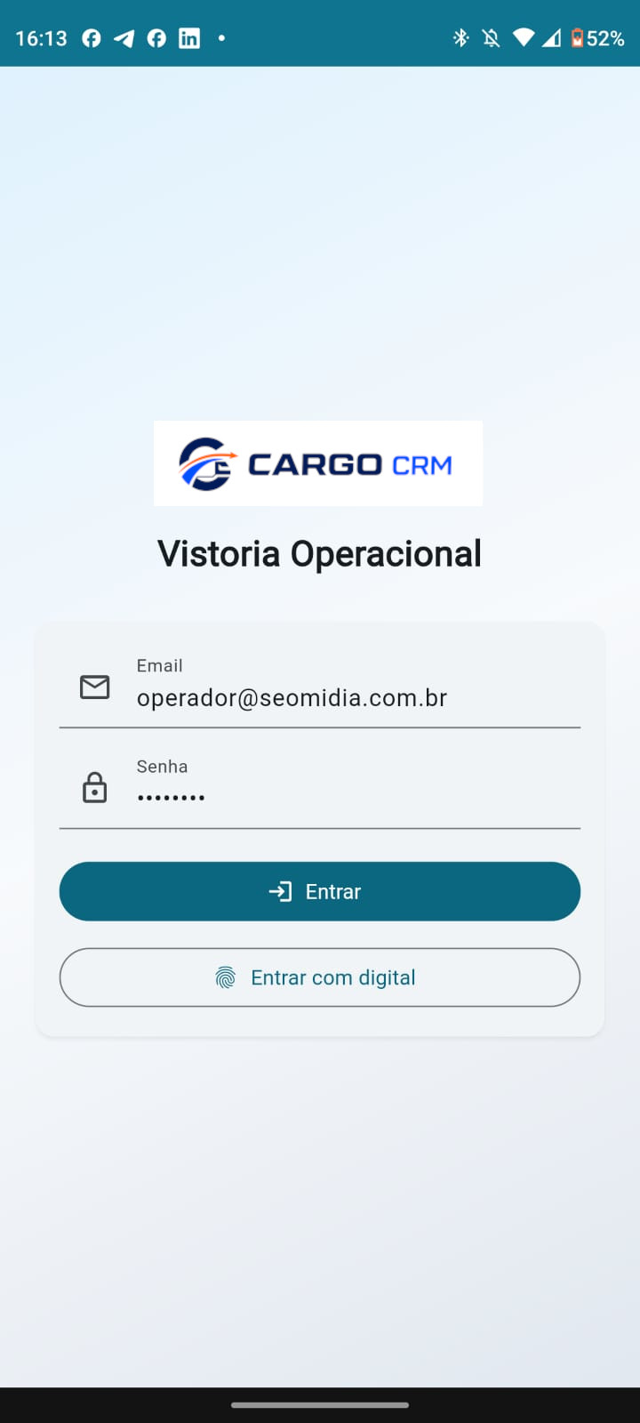 Acesso ao aplicativo de vistoria